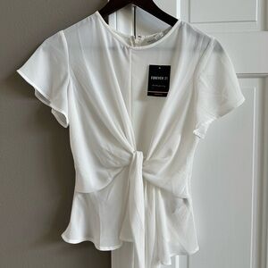 Forever 21 Ivory Tie-Front Blouse